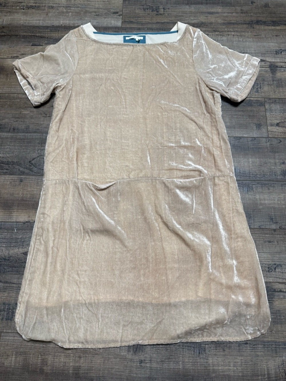 Anthropologie Floreat Beige Velvet Short Sleeve Shift Dress. Women Size Medium
